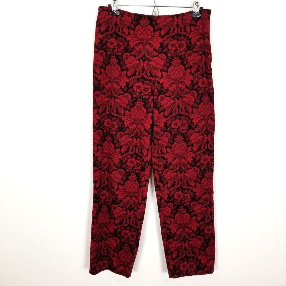 Talbots Women Pants sz 14 Stretch Cropped Damask Floral Straight Leg Y2K